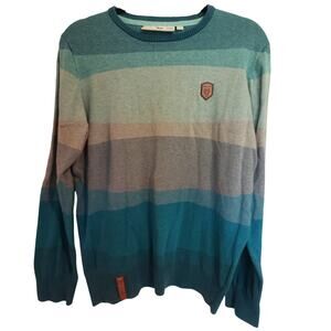 Naketano Men's Jumper Teal Blue Stipe Cotton Crew Neck Sweater XL